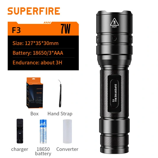 SUPERFIRE F3 530ルーメン充電式ズーム可能戦術懐中電灯