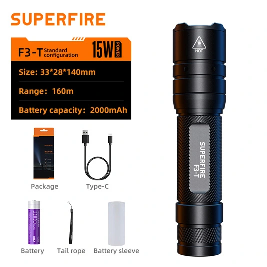 SUPERFIRE F3-T 600ルーメン伸縮ズーム懐中電灯戦術