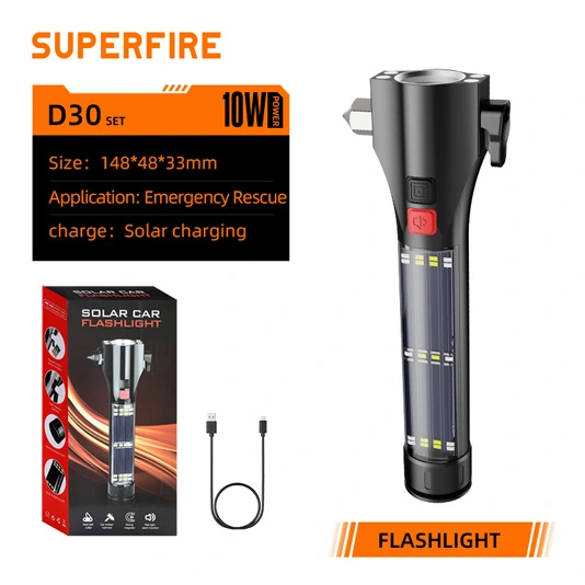 SUPERFIRE D30ソーラー充電式多機能懐中電灯
