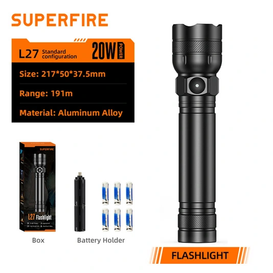 SUPERFIRE L27超ブライトドライセル懐中電灯充電式