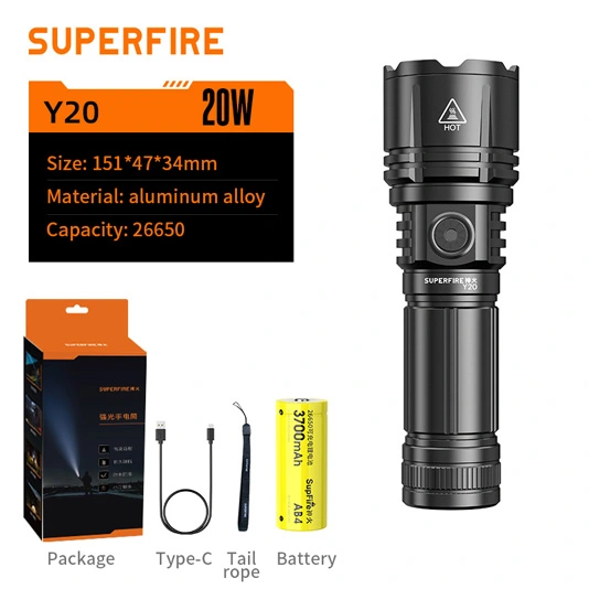 SUPERFIRE Y20 1200ルーメン高出力長距離懐中電灯充電式