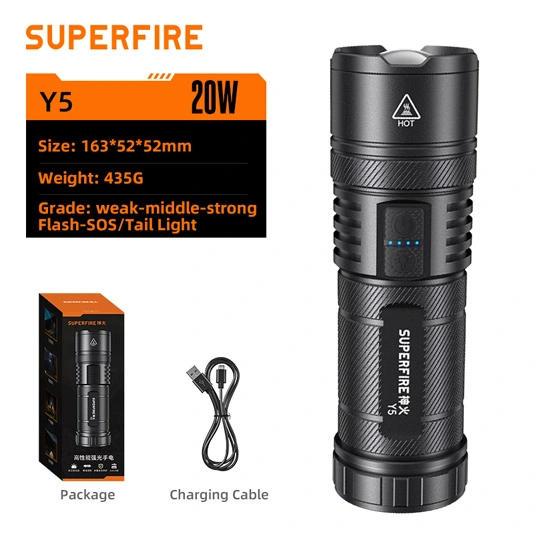 SUPERFIRE Y5 1200ルーメン20W充電式懐中電灯パワーバンク付き