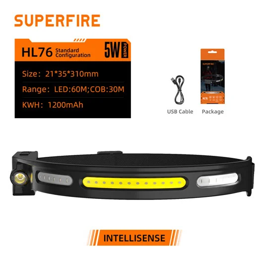 SUPERFIRE HL76充電式Cob LEDヘッドランプ