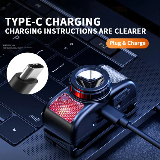 SUPERFIRE HL91-X Type-c充電センサーヘッドランプ