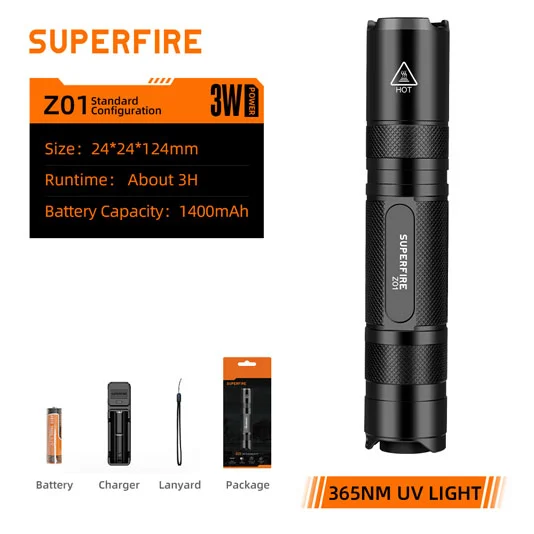 SUPERFIRE Z01充電式365nm UVトーチ