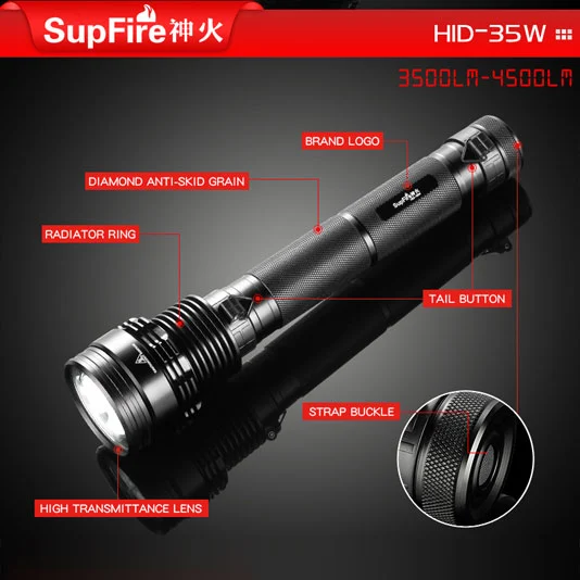SUPERFIRE HID 35W 3500ルーメン小型キセノン懐中電灯