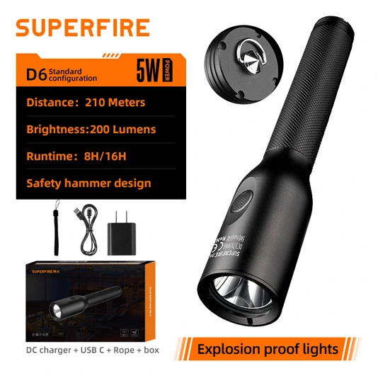SUPERFIRE新しいD6防爆LED懐中電灯