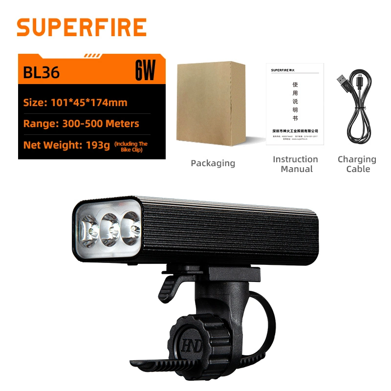 BL36バイクヘッドライト: 500ルーメン、300-500mビーム、USB充電式、IP65防水