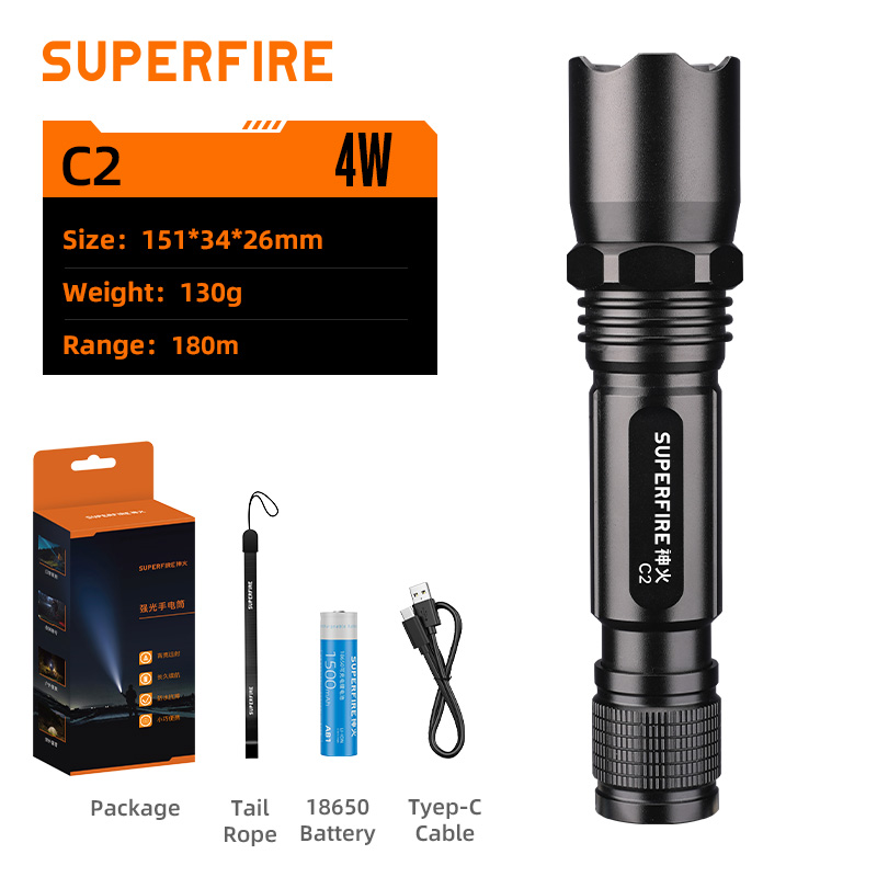 SUPERFIRE C2 High-Powered Flashlight - 翻译中...